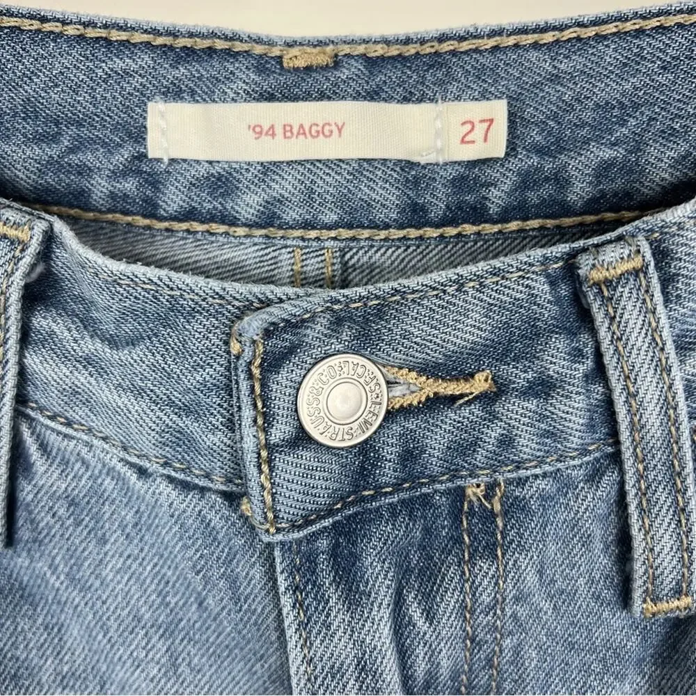 Levi’s 94 Baggy Straight Leg Jeans 27 Distressed Raw Hem - Picture 2 of 6